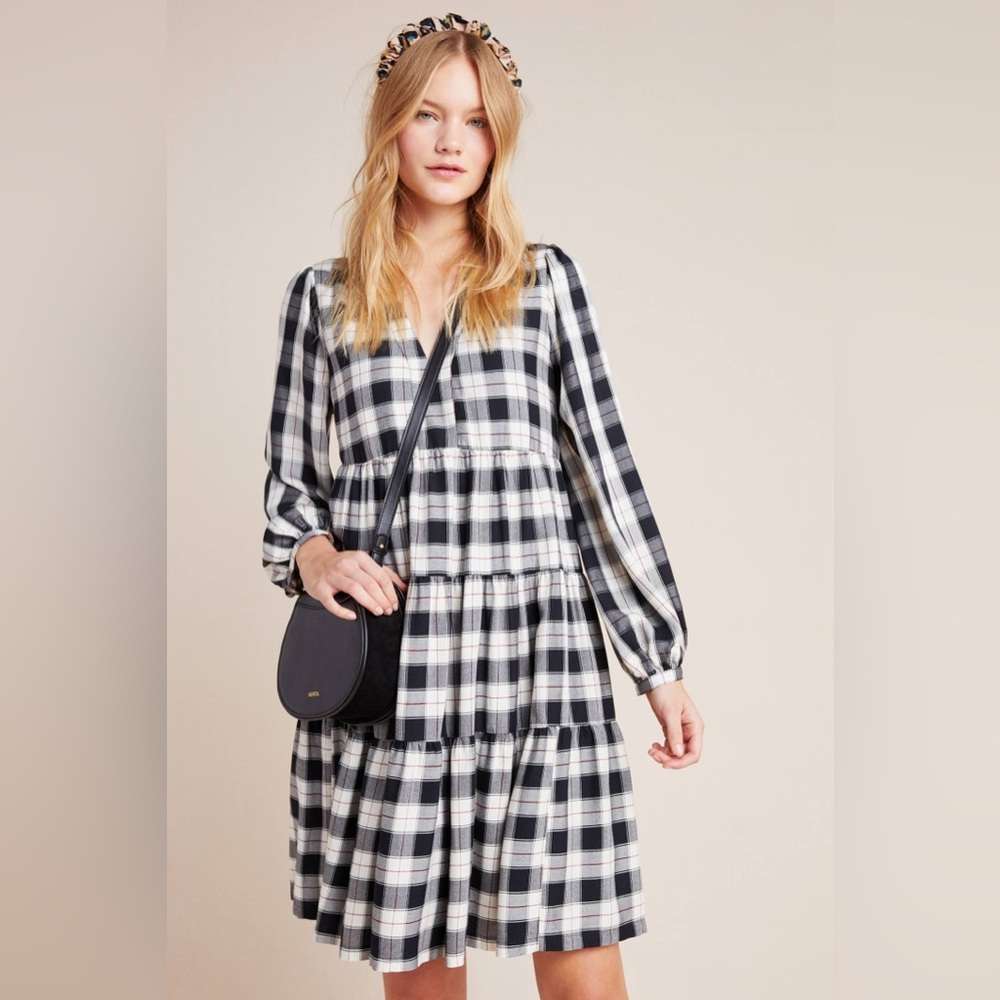Anthropologie | Maeve Amber Plaid Tiered Tunic Dress XS